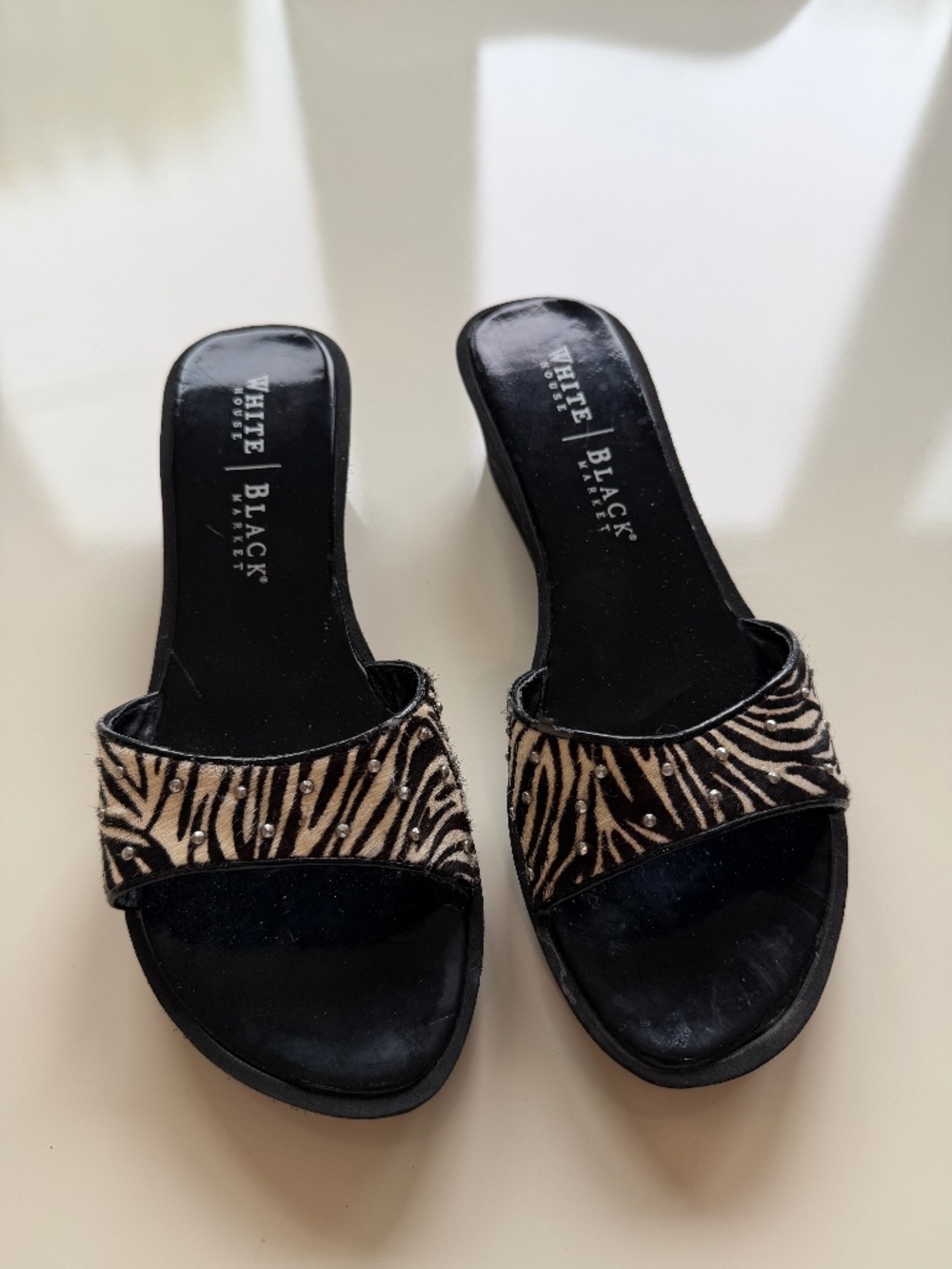 Black/cream zebra print sandals, White House Black Market, size 9